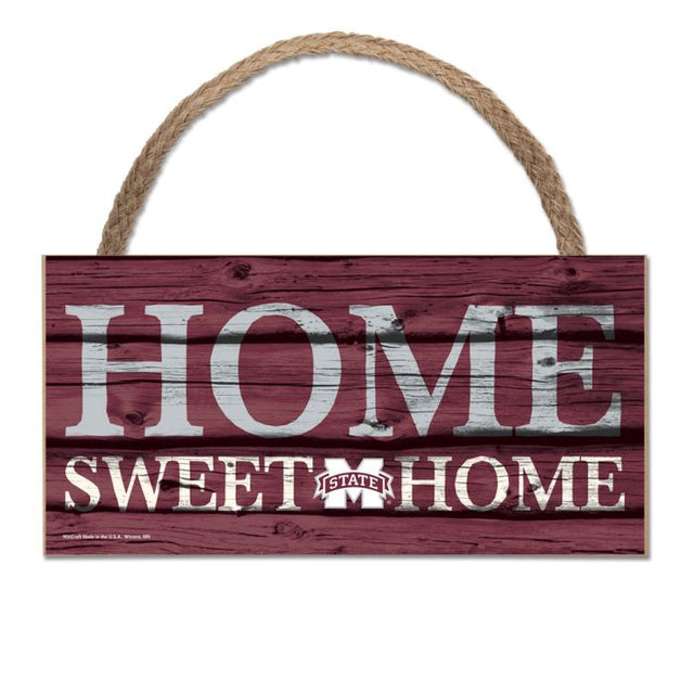 Mississippi State Bulldogs HOME SWEET HOME Wood Sign w/Rope 5" x 10"