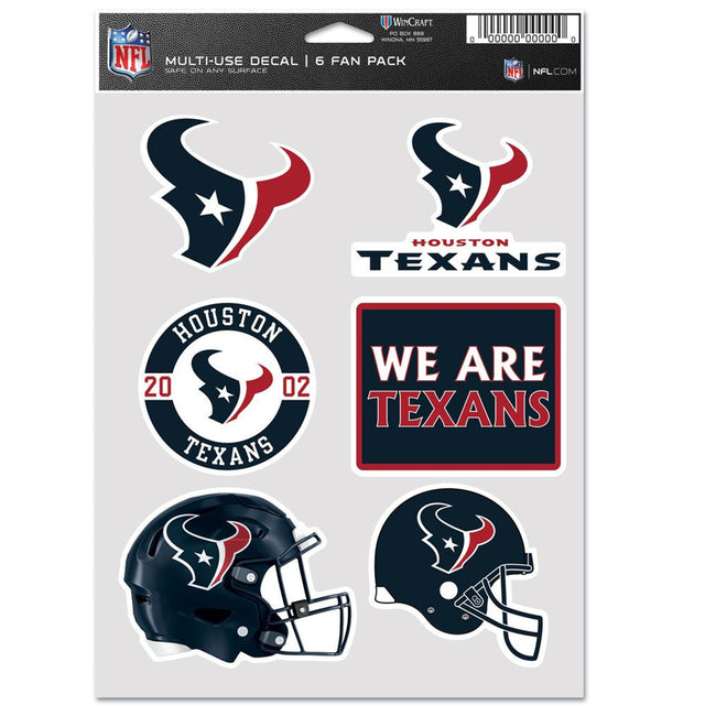 Paquete de 6 calcomanías multiusos para fanáticos de los Houston Texans