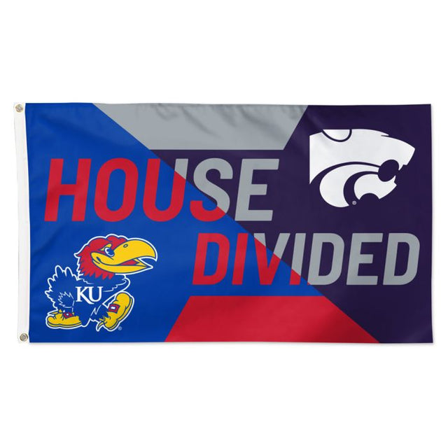 Bandera dividida de la casa de los Kansas Jayhawks y los Kansas State Wildcats: de lujo, 3 x 5 pies, rivalidad