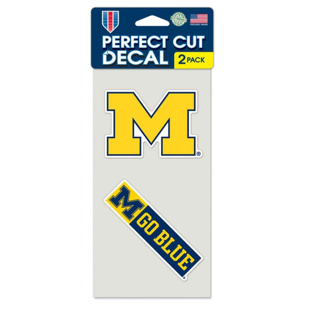 Juego de dos calcomanías de corte perfecto de Michigan Wolverines de 4" x 4"