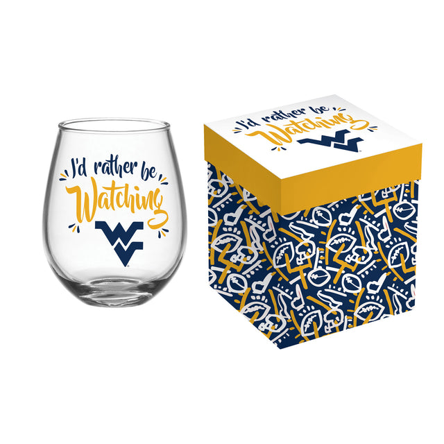 Vaso de vino sin tallo de 17 oz de West Virginia Mountaineers en caja