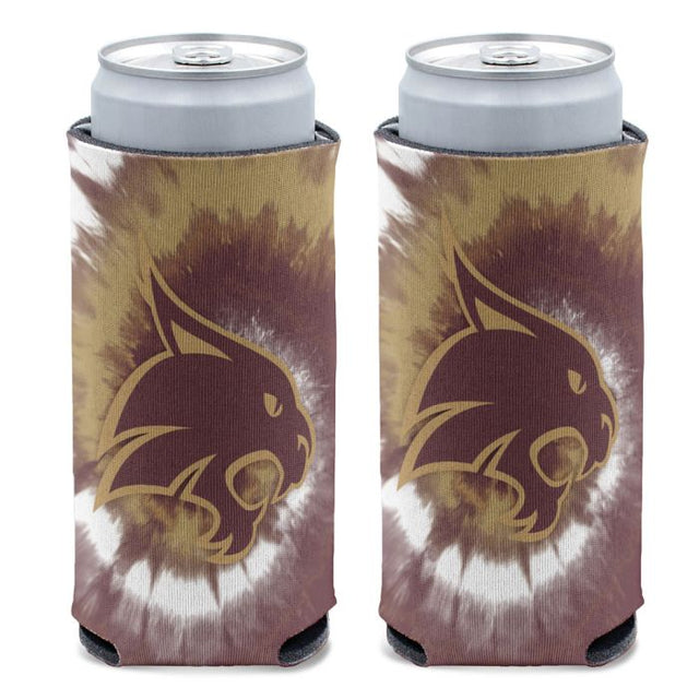 Enfriador de latas delgado de 12 oz con estampado TIE DYE de Texas State Bobcats