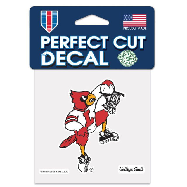 Calcomanía de color de corte perfecto de baloncesto de los Louisville Cardinals/College Vault de 4" x 4"