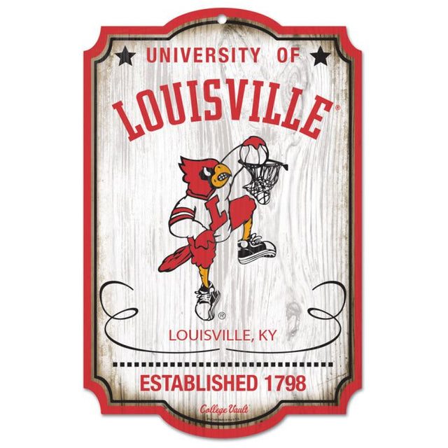 Letrero de madera de los Louisville Cardinals/College Vault de 11" x 17", 1/4" de grosor