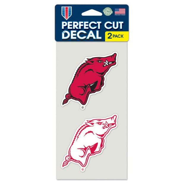 Juego de dos calcomanías de corte perfecto de Arkansas Razorbacks de 4" x 4"