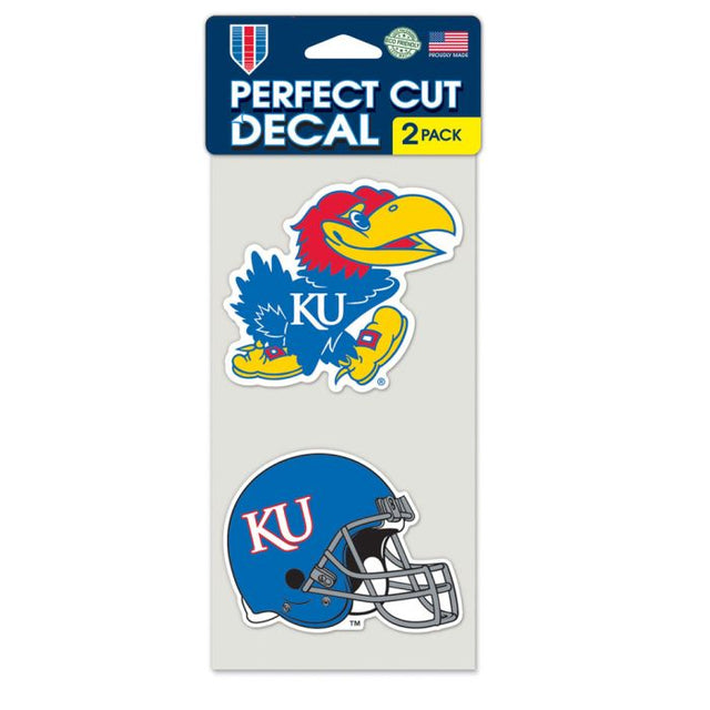 Juego de dos calcomanías de corte perfecto de Kansas Jayhawks de 4" x 4"