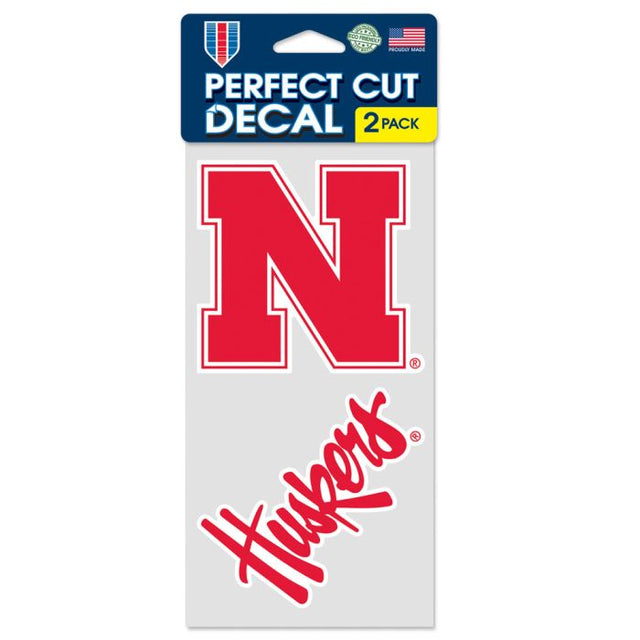 Juego de dos calcomanías de corte perfecto de Nebraska Cornhuskers de 4" x 4"