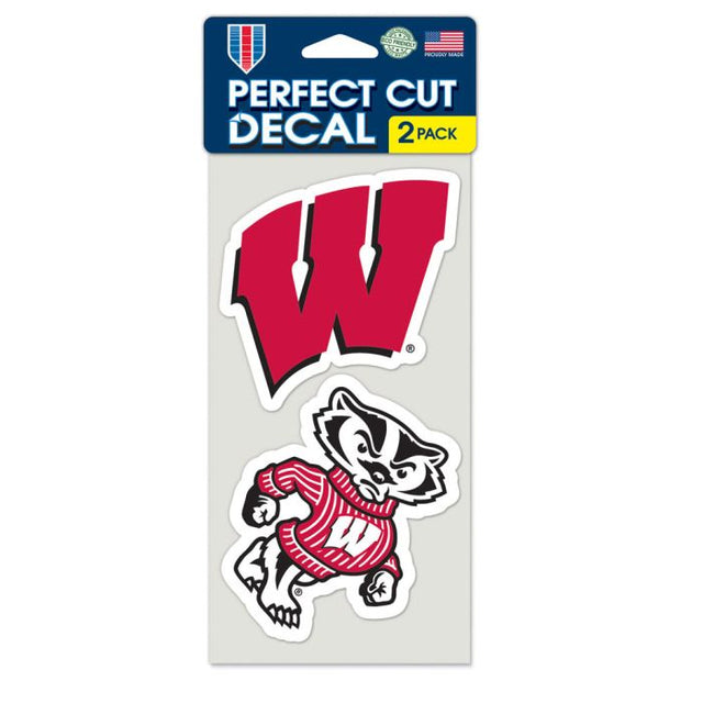 Juego de dos calcomanías de Wisconsin Badgers Perfect Cut de 4" x 4"