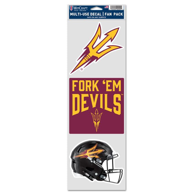 Paquete de 3 calcomanías para fanáticos de los Arizona State Sun Devils para cascos de fútbol americano, 3,75" x 12"