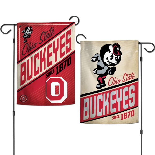 Banderas de jardín retro de Ohio State Buckeyes, de 2 lados, 12,5" x 18"