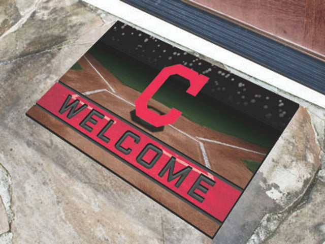 Felpudo de los Cleveland Indians de 18 x 30 pulgadas, diseño de bienvenida con textura de caucho granulado