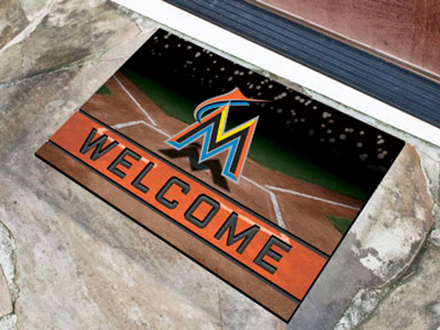 Felpudo de los Miami Marlins, 18 x 30 pulgadas, goma granulada de bienvenida