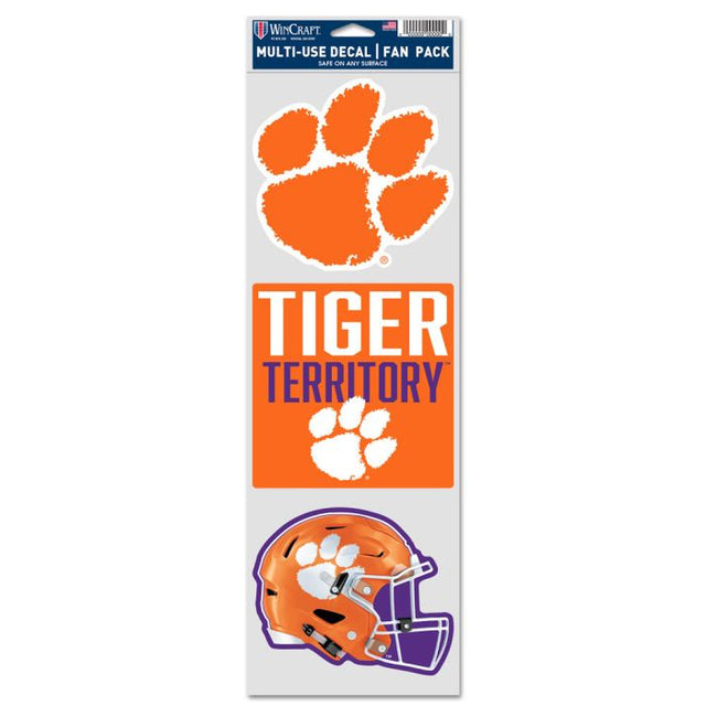 Paquete de 3 calcomanías para fanáticos de los Clemson Tigers para cascos de fútbol, ​​3,75" x 12"