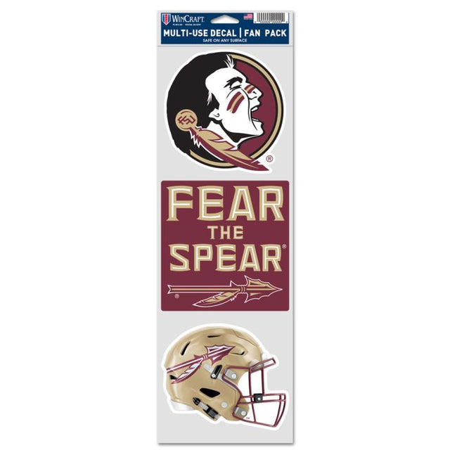 Paquete de 3 calcomanías para fanáticos de los Florida State Seminoles para cascos de fútbol, ​​3,75" x 12"