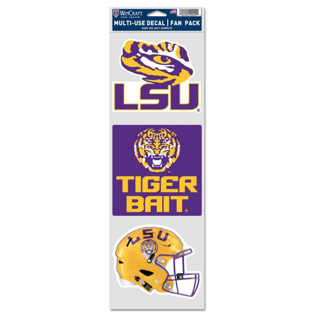 LSU Tigers 3 PACK FOOTBALL HELMET Fan Decals 3.75" x 12"