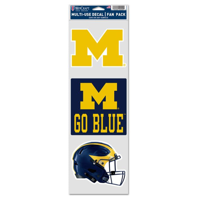 Paquete de 3 calcomanías para fanáticos de cascos de fútbol de Michigan Wolverines, 3,75" x 12"