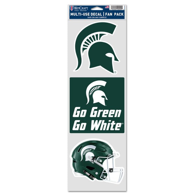 Michigan State Spartans 3 PACK FOOTBALL HELMET Fan Decals 3.75" x 12"