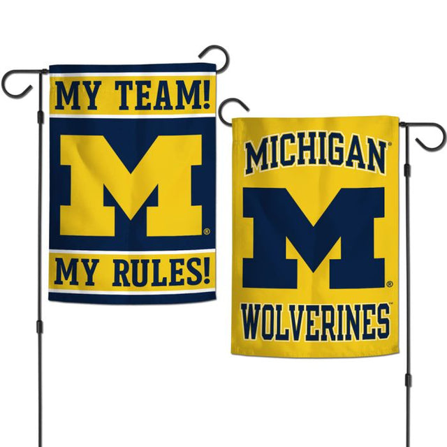 Michigan Wolverines ¡MI EQUIPO! ¡MIS REGLAS! Banderas de jardín de 2 lados, 12,5" x 18"