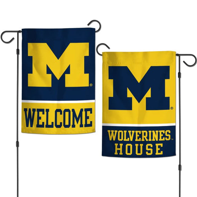 Banderas de jardín de bienvenida de los Wolverines de Michigan, de 2 lados, 12,5" x 18"