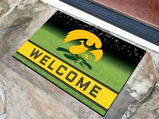 Felpudo Iowa Hawkeyes de 18 x 30 pulgadas, diseño de bienvenida con textura de caucho