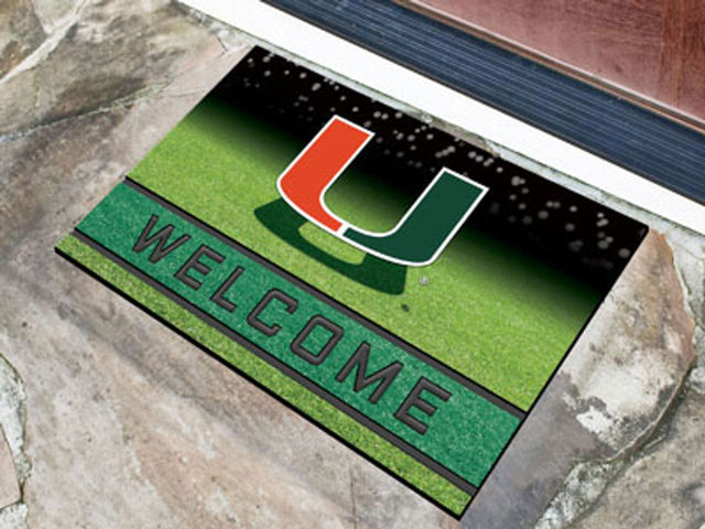 Felpudo de goma granulada de bienvenida de Miami Hurricanes de 18 x 30 pulgadas