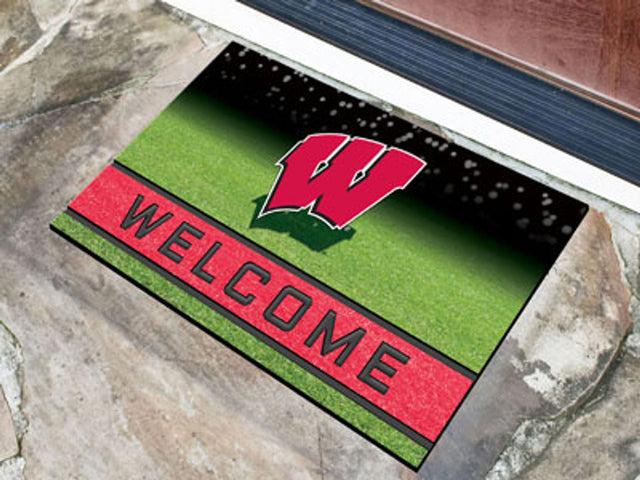 Felpudo Wisconsin Badgers de 18 x 30 pulgadas, caucho granulado de bienvenida