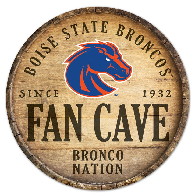 Letrero de madera de los Boise State Broncos de 14" con diseño de barril redondo