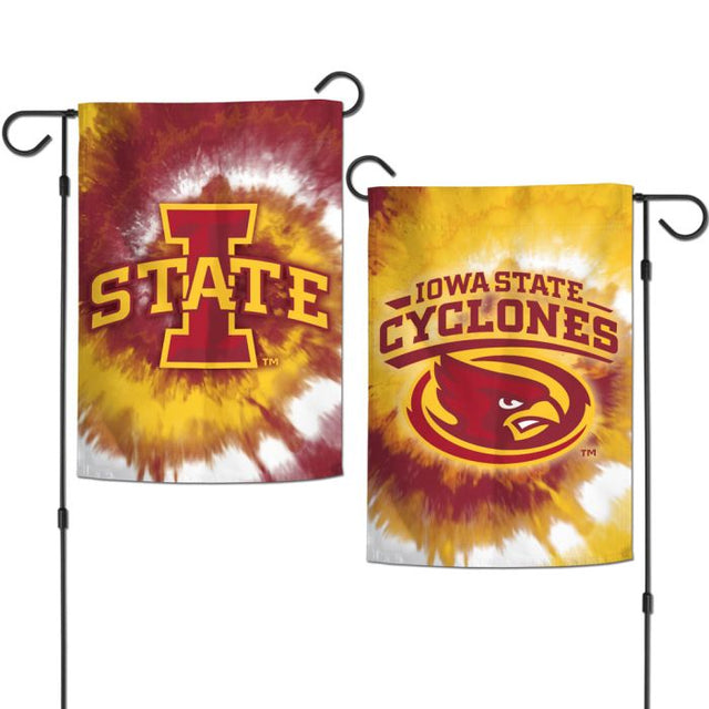 Banderas de jardín teñidas anudadas de Iowa State Cyclones de 2 lados, 12,5" x 18"