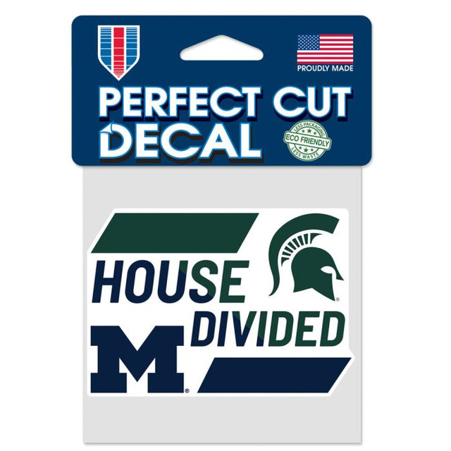 Michigan Wolverines / Michigan State Spartans CASA DIVIDIDA; Calcomanía de color de corte perfecto MICH de 4" x 4" Rivalidad