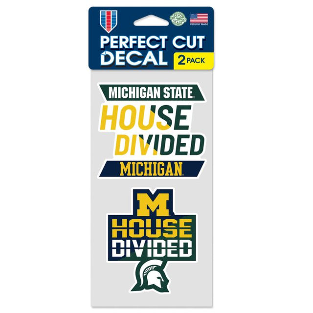 Michigan Wolverines / Michigan State Spartans CASA DIVIDIDA; MICH Juego de calcomanías de corte perfecto de dos de 4" x 4" Rivalry