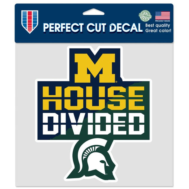 Michigan Wolverines / Michigan State Spartans CASA DIVIDIDA; Calcomanía de color de corte perfecto MICH 8" x 8" Rivalidad