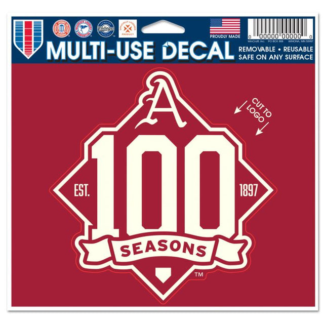 Calcomanía multiusos de las 100 temporadas de béisbol de Arkansas Razorbacks: corte con el logotipo CARDINAL