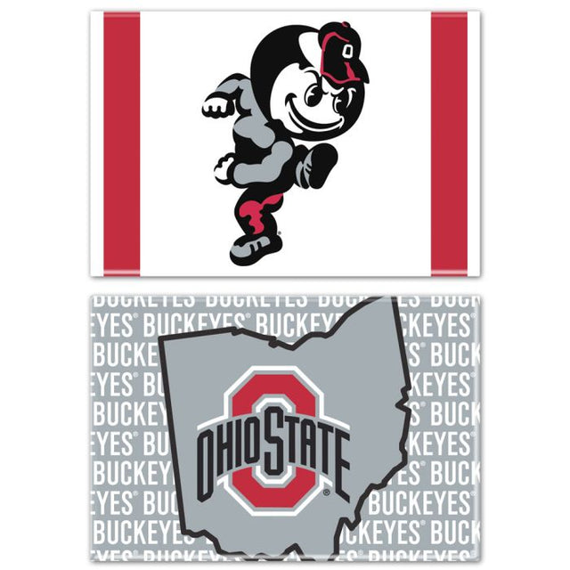 Imán rectangular con forma de BRUTUS/STATE de Ohio State Buckeyes, paquete de 2, 2 x 3 pulgadas