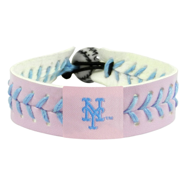 Pulsera New York Mets Color del equipo Béisbol Cuero rosa Hilo azul polvo CO