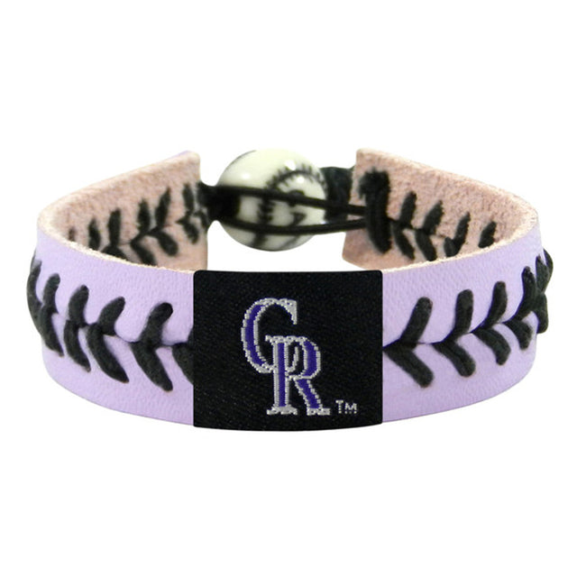 Pulsera Colorado Rockies Color del equipo Lavanda Cuero Hilo negro Béisbol CO