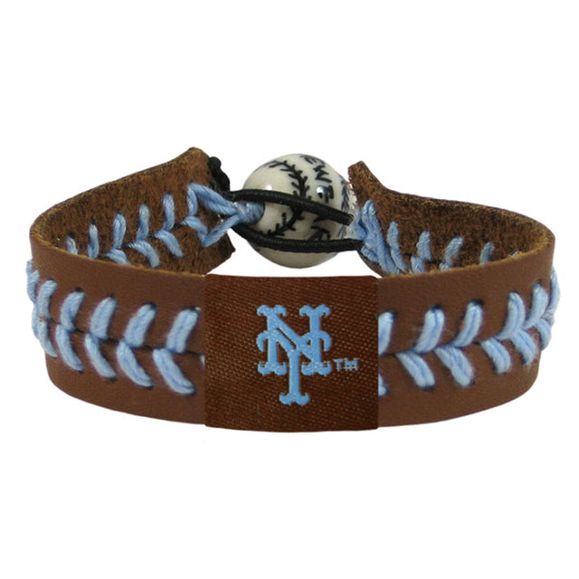 Pulsera New York Mets Color del equipo Béisbol Cuero marrón Hilo azul polvo CO