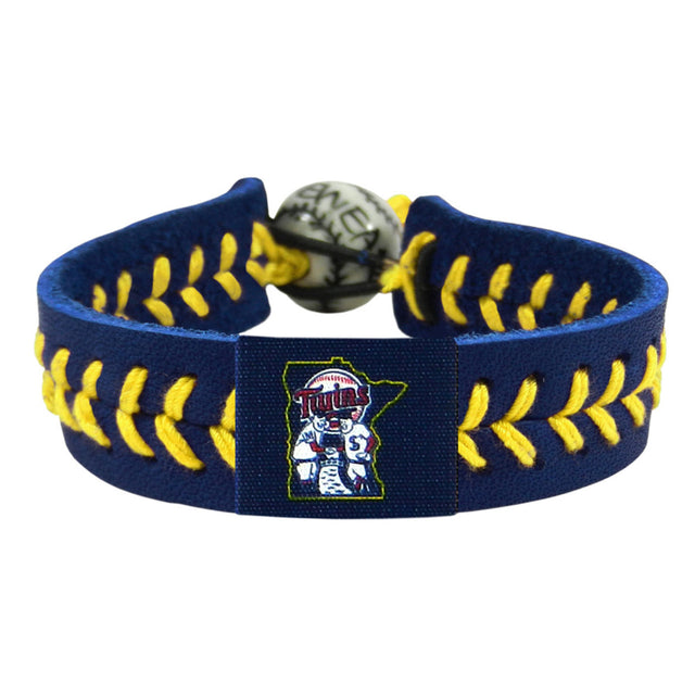 Pulsera Minnesota Twins Team Color Baseball Mini y Paul Mascot Navy Leather Yellow Thread CO