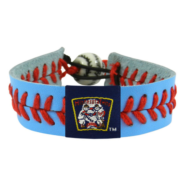 Pulsera Minnesota Twins Team Color Baseball Retro Mini y Paul Mascot Powder Blue Leather Red Thread CO