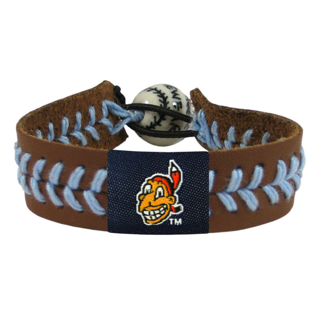 Pulsera de los Cleveland Indians Color del equipo Béisbol Chief Wahoo Cuero marrón Hilo azul CO