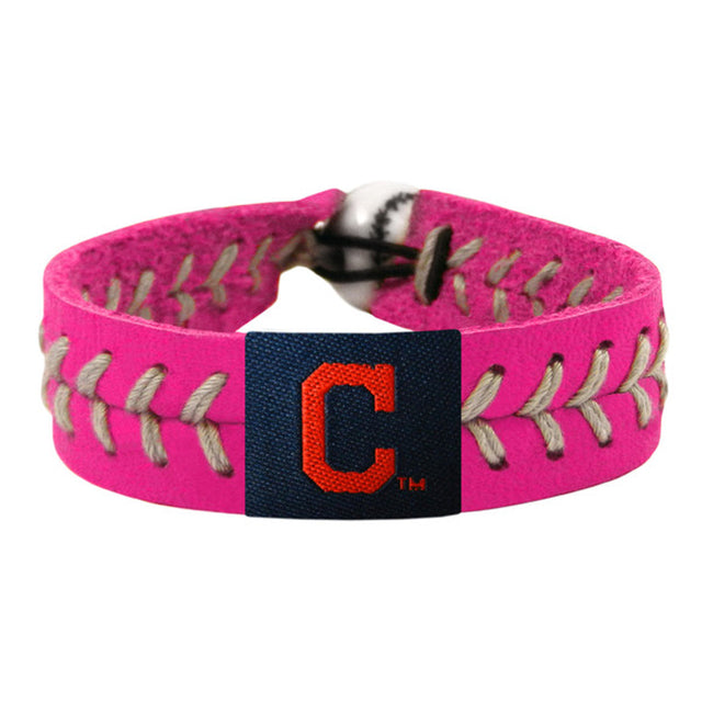 Pulsera clásica de béisbol de los Cleveland Indians con el logotipo C rosa y hilo plateado