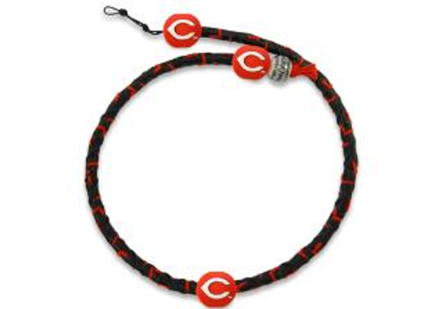 Collar de los Cincinnati Reds con cuerda congelada, color del equipo, béisbol, cuero negro, hilo rojo CO