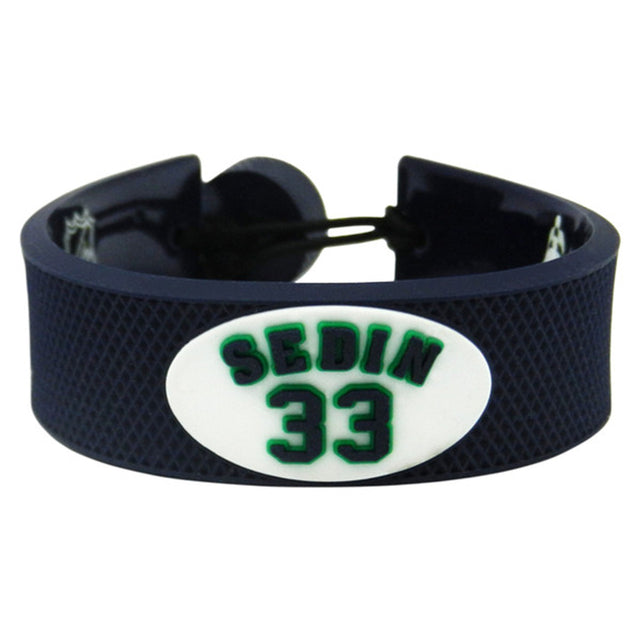 Brazalete de los Vancouver Canucks con el color del equipo y la camiseta Henrik Sedin Design CO