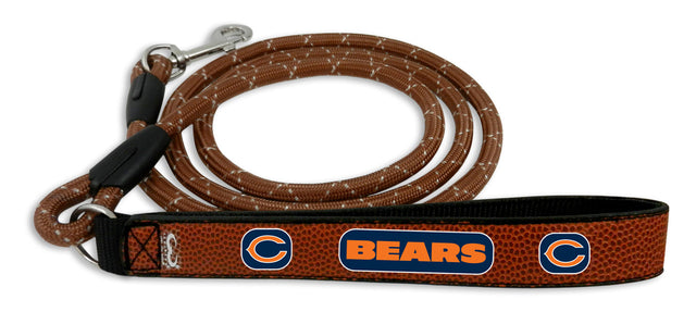 Correa para mascotas de los Chicago Bears con cadena de cuero y diseño de fútbol, ​​tamaño mediano