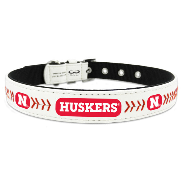 Collar para mascotas de los Nebraska Cornhuskers, clásico de béisbol, de cuero, tamaño pequeño, CO