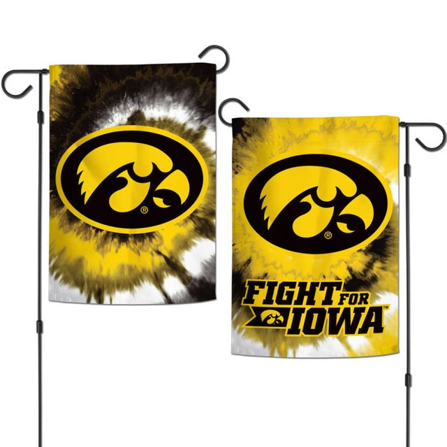 Banderas de jardín teñidas anudadas de Iowa Hawkeyes, de 2 lados, 12,5" x 18"