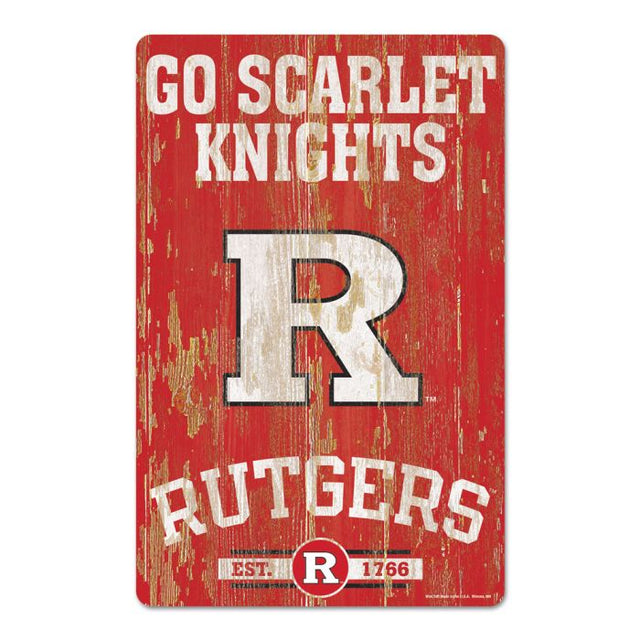 Letrero de madera con el lema de los Rutgers Scarlet Knights, 11" x 17", 1/4" de grosor