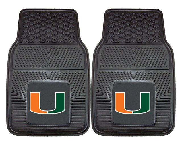 Alfombrillas de vinilo resistentes de 2 piezas para coche de los Miami Hurricanes