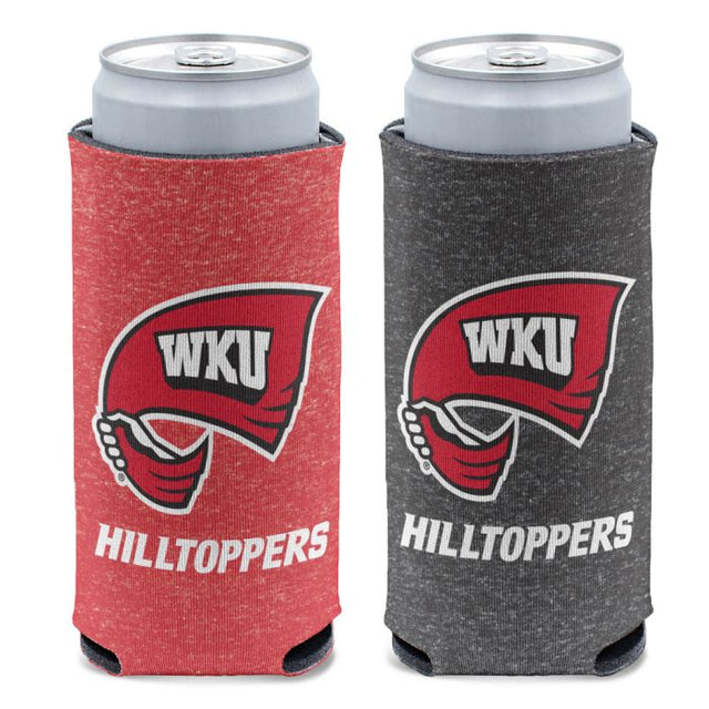 Enfriador de latas delgado de 12 oz con diseño de Western Kentucky Hilltoppers en color jaspeado