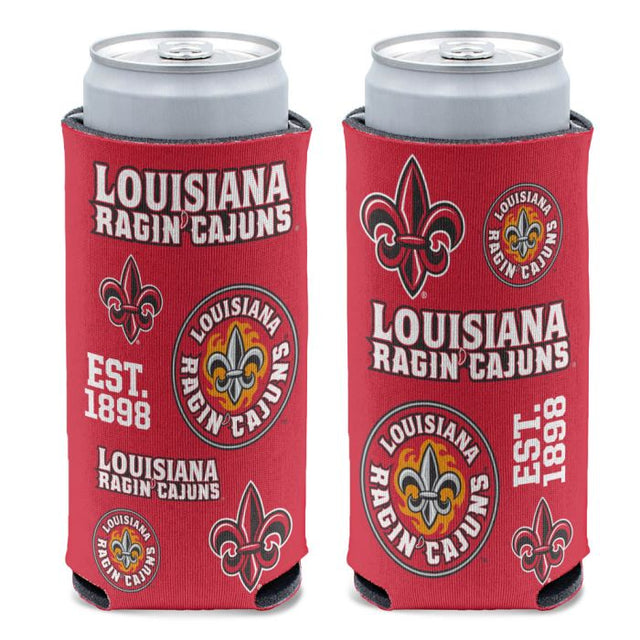 Louisiana - Lafayette Ragin Cajuns - Refrigerador de latas delgadas de 12 oz con estampado disperso