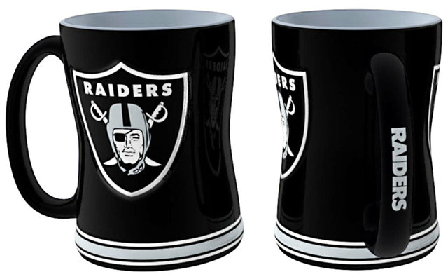 Taza de café de 14 oz de Los Vegas Raiders con el color del equipo de relevo esculpido